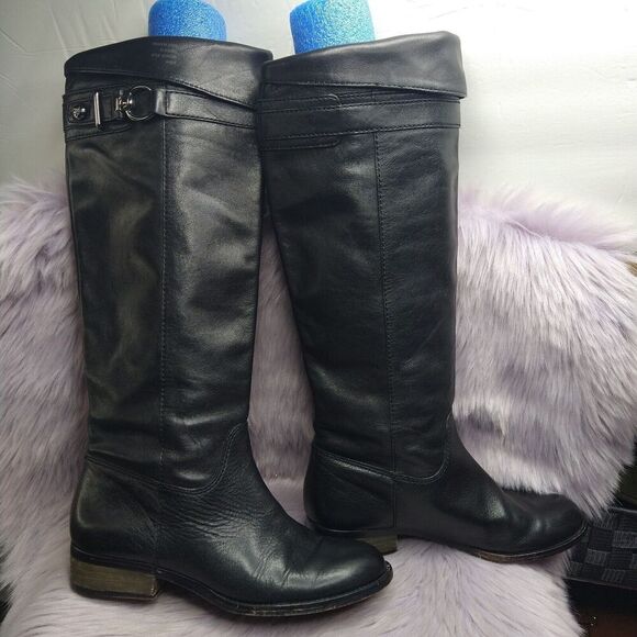 Coach Madalia Riding Boots Womens Size 6.5 B Black Tall Knee Leather Pull On - Picture 2 of 10